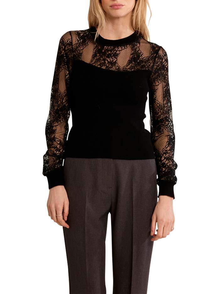Pull noir uni orné de...
