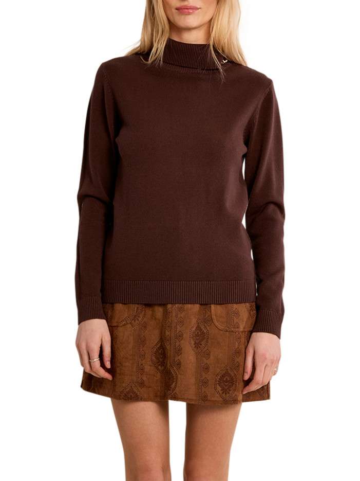 Pull marron uni pourvu...