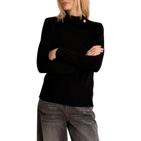 Pull noir uni pourvu d'une coupe droite et des manches longues - Image 4