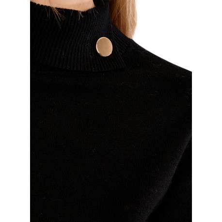 Pull noir uni pourvu d'une coupe droite et des manches longues - Image 5