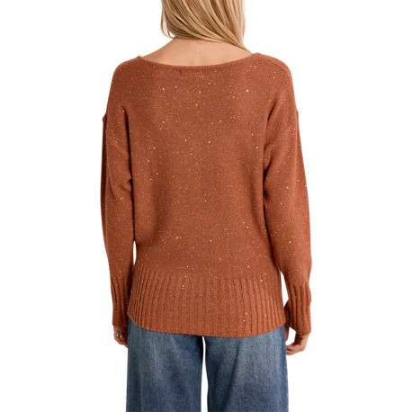 Pull brique orné de strasses et pourvu d'un col rond et des manches longues - Image 3