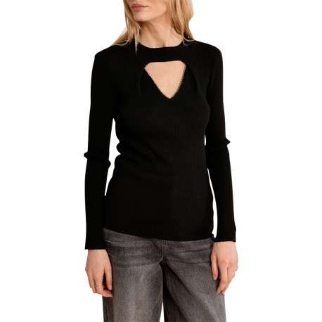 Pull noir uni doté d'une coupe droite et des manches longues