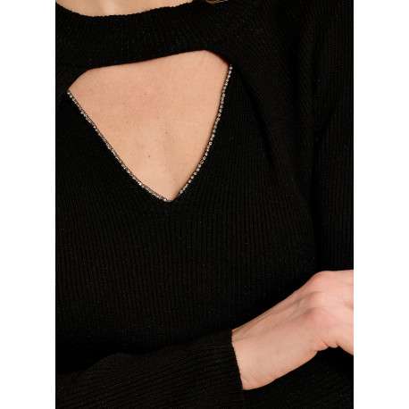 Pull noir uni doté d'une coupe droite et des manches longues - Image 5