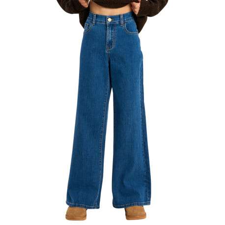 Jean en coton mélangé bleu foncé doté d'une coupe large et une taille haute