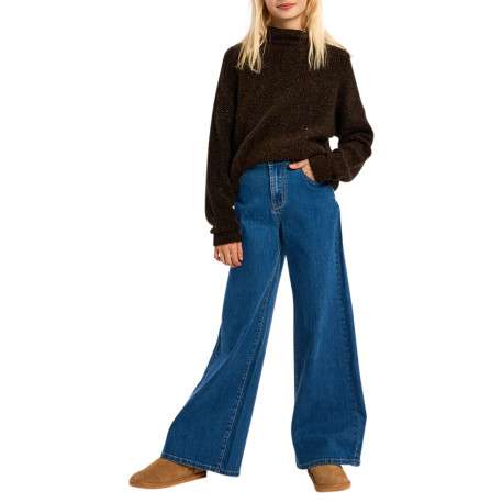 Jean en coton mélangé bleu foncé doté d'une coupe large et une taille haute - Image 2