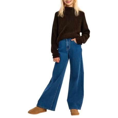 Jean en coton mélangé bleu foncé doté d'une coupe large et une taille haute - Image 3
