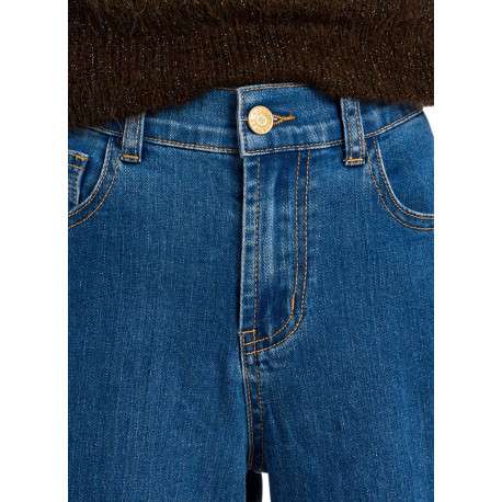 Jean en coton mélangé bleu foncé doté d'une coupe large et une taille haute - Image 4