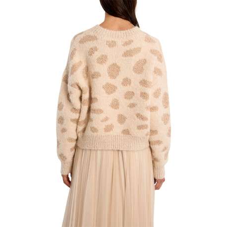 Pull écru à motifs léopard pourvu d'une coupe droite et un col rond - Image 3