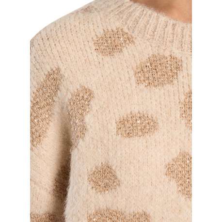 Pull écru à motifs léopard pourvu d'une coupe droite et un col rond - Image 6