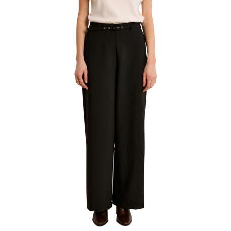 Pantalon noir dotée d'une coupe large avec une ceinture et des boucles dorés