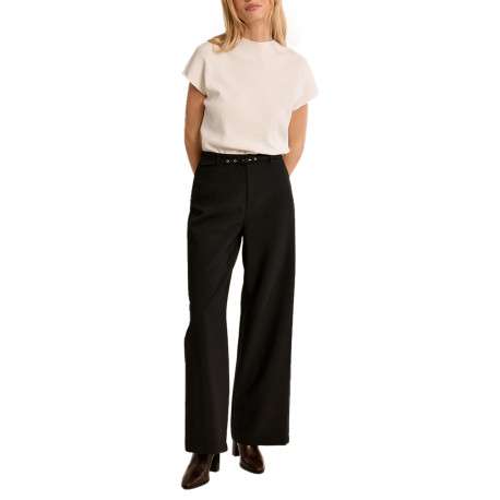 Pantalon noir dotée d'une coupe large avec une ceinture et des boucles dorés - Image 4