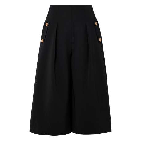 Jupe culotte longue noire dotée d'une coupe large et des boutons dorés