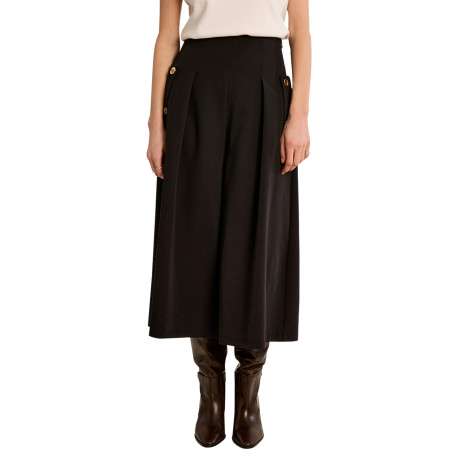 Jupe culotte longue noire dotée d'une coupe large et des boutons dorés - Image 4