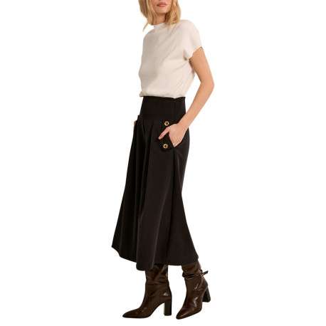 Jupe culotte longue noire dotée d'une coupe large et des boutons dorés - Image 5