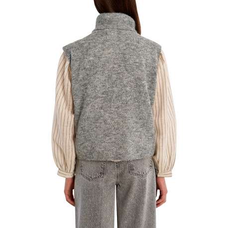 Pull gris à coupe droite doté d'un col montant et sans manches - Image 3