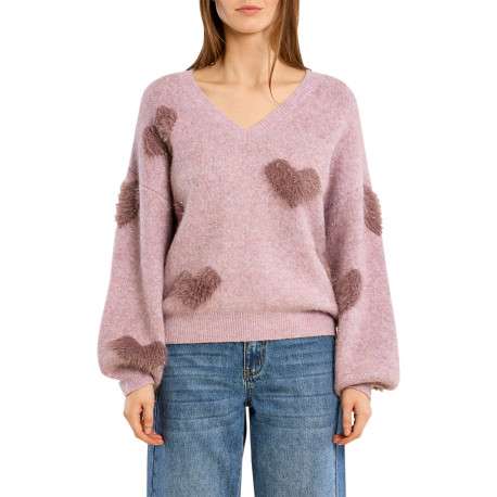 Pull mauve à imprimé coeurs muni d'une coupe droite et d'un col rond