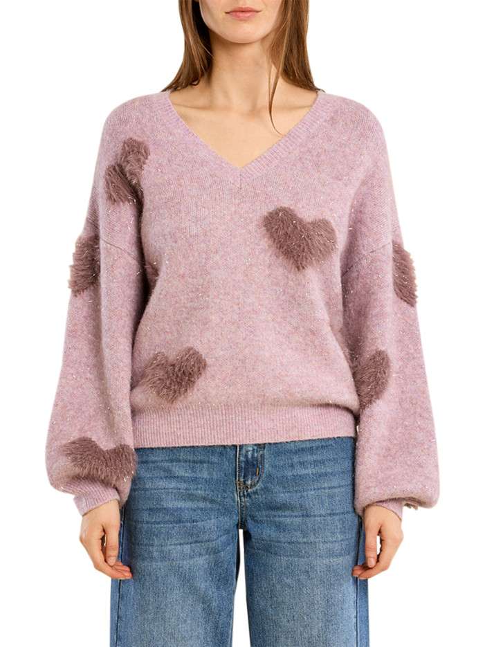 Pull mauve à imprimé coeurs...