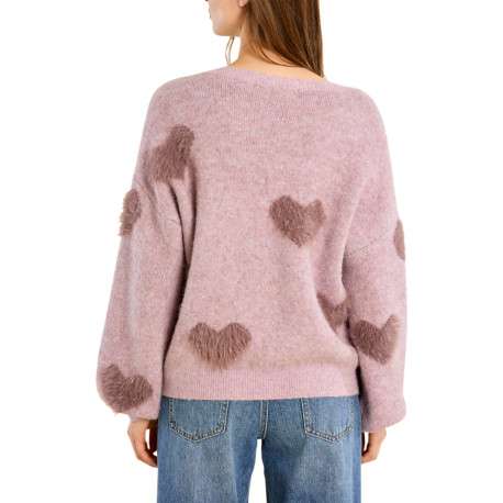Pull mauve à imprimé coeurs muni d'une coupe droite et d'un col rond - Image 3