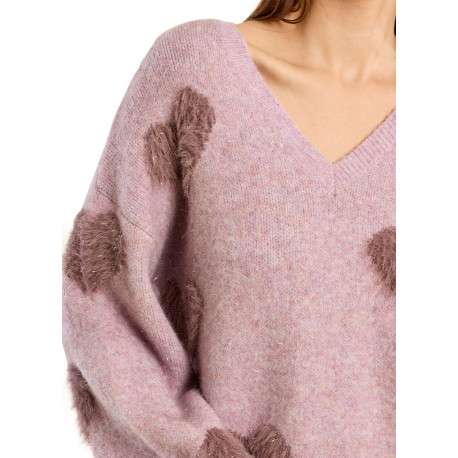Pull mauve à imprimé coeurs muni d'une coupe droite et d'un col rond - Image 5
