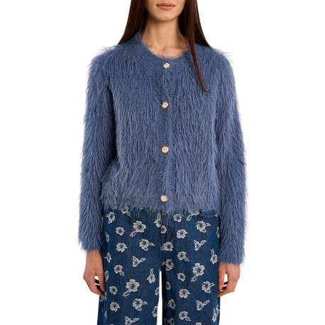 Pull bleu moyen muni d'une coupe droite et de 4 boutons de fermeture
