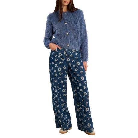 Pull bleu moyen muni d'une coupe droite et de 4 boutons de fermeture - Image 2