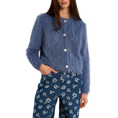 Pull bleu moyen muni d'une coupe droite et de 4 boutons de fermeture - Image 4