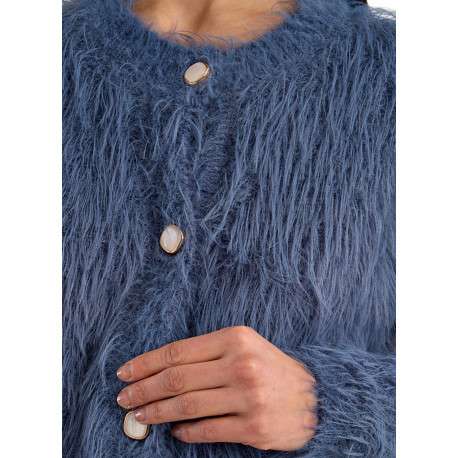 Pull bleu moyen muni d'une coupe droite et de 4 boutons de fermeture - Image 5