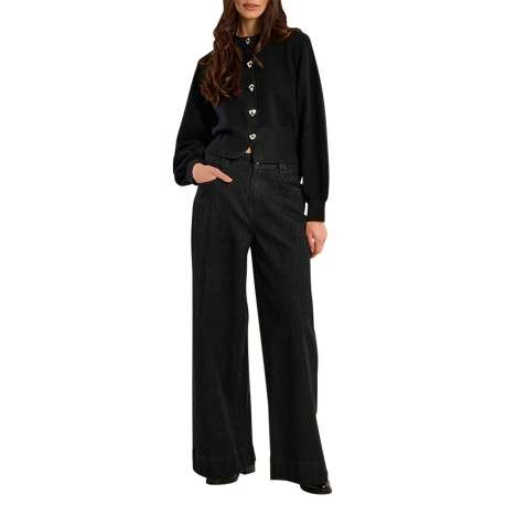 Pull noir avec une coupe droite doté de manches longues et des boutons coeurs - Image 2