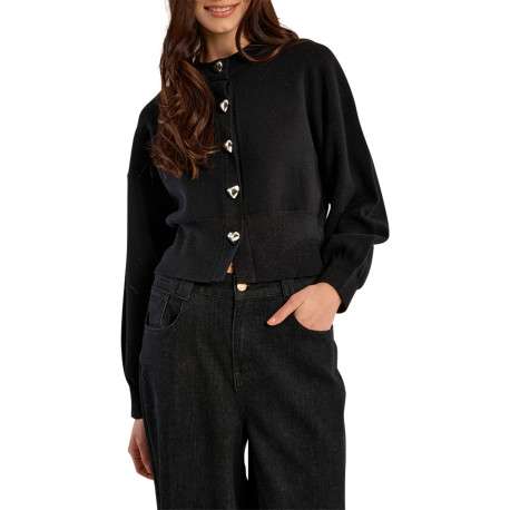 Pull noir avec une coupe droite doté de manches longues et des boutons coeurs - Image 4