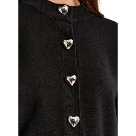 Pull noir avec une coupe droite doté de manches longues et des boutons coeurs - Image 5