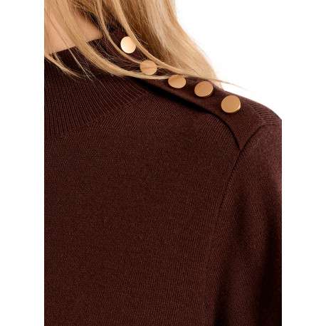 Robe chocolat à coupe ajustée munie d'un col montant et des manches longues - Image 5