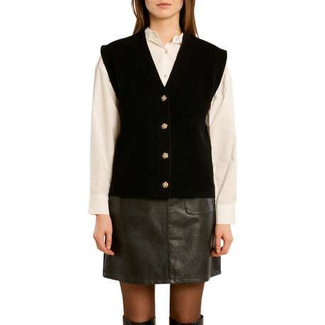 Gilet sans manches noir uni avec une coupe droite et un col V