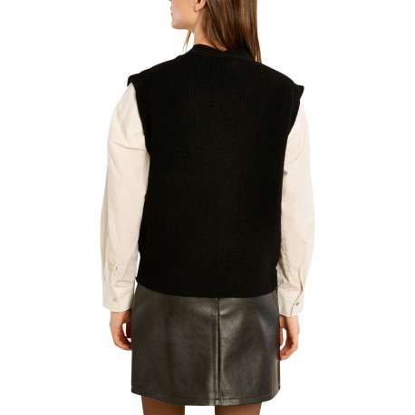 Gilet sans manches noir uni avec une coupe droite et un col V - Image 3