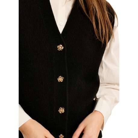 Gilet sans manches noir uni avec une coupe droite et un col V - Image 5