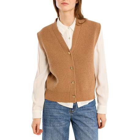 Gilet camel pourvu d'une coupe droite doté d'un col V sans manches