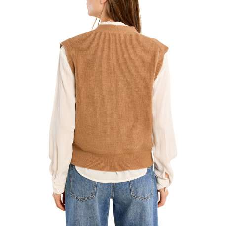 Gilet camel pourvu d'une coupe droite doté d'un col V sans manches - Image 2