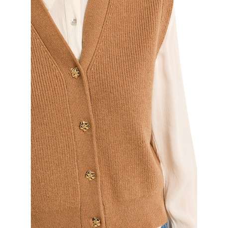 Gilet camel pourvu d'une coupe droite doté d'un col V sans manches - Image 5