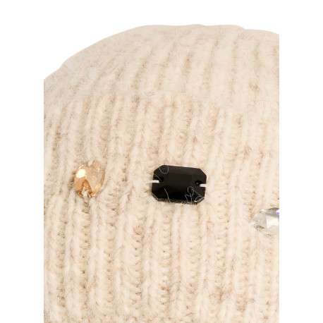 Bonnet écru uni avec des grosses mailles et orné de strass fantaisie - Image 5