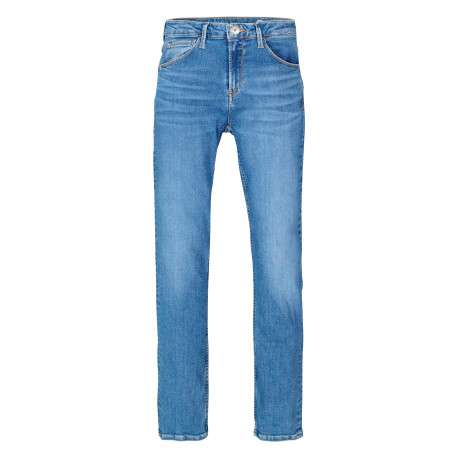 Jean en coton mélangé bleu à coupe droite pourvu de multiples poches