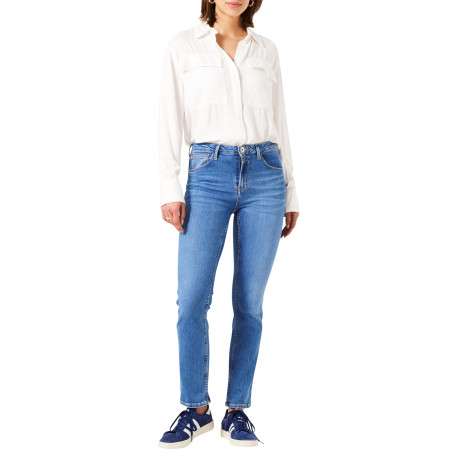 Jean en coton mélangé bleu à coupe droite pourvu de multiples poches - Image 2