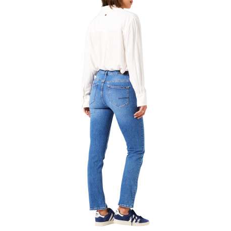 Jean en coton mélangé bleu à coupe droite pourvu de multiples poches - Image 3