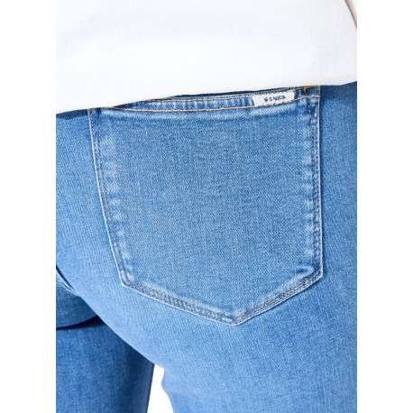 Jean en coton bleu à coupe bootcut pourvu de multiples poches - Image 4