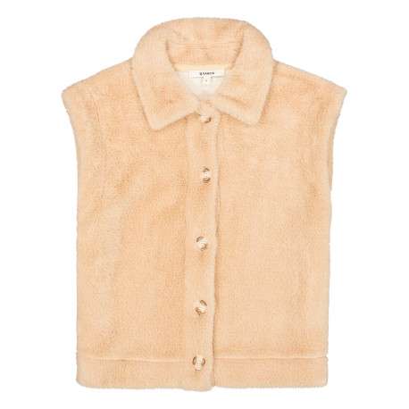 Gilet beige sans manche à coupe droite pourvu d'un col à revers