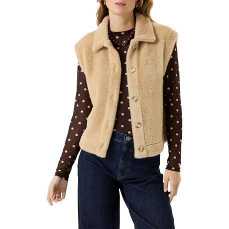 Gilet beige sans manche à coupe droite pourvu d'un col à revers - Image 2