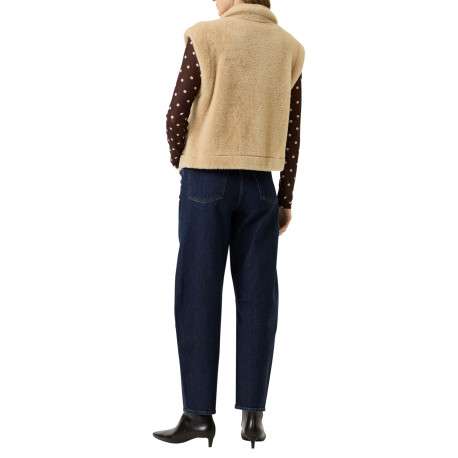 Gilet beige sans manche à coupe droite pourvu d'un col à revers - Image 3