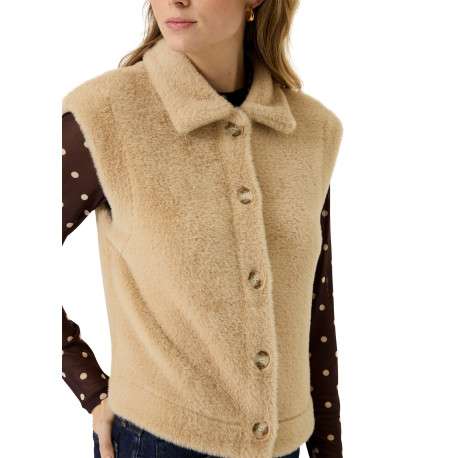 Gilet beige sans manche à coupe droite pourvu d'un col à revers - Image 4