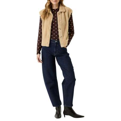 Gilet beige sans manche à coupe droite pourvu d'un col à revers - Image 5
