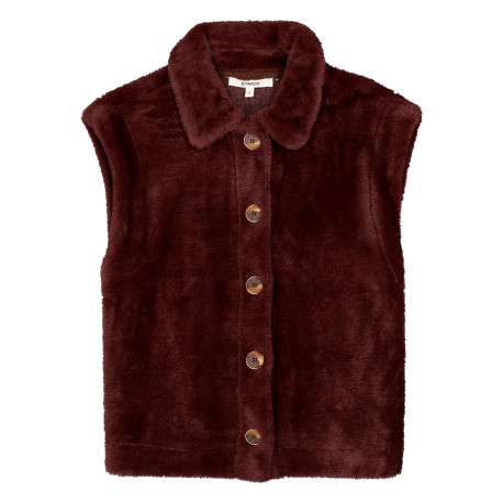 Gilet marron sans manche à coupe droite pourvu d'un col à revers