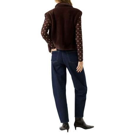 Gilet marron sans manche à coupe droite pourvu d'un col à revers - Image 3
