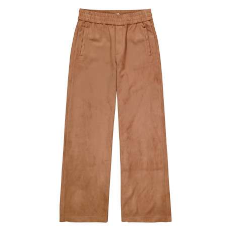 Pantalon chino beige à coupe bootcut pourvu d'une large ceinture élastiquée